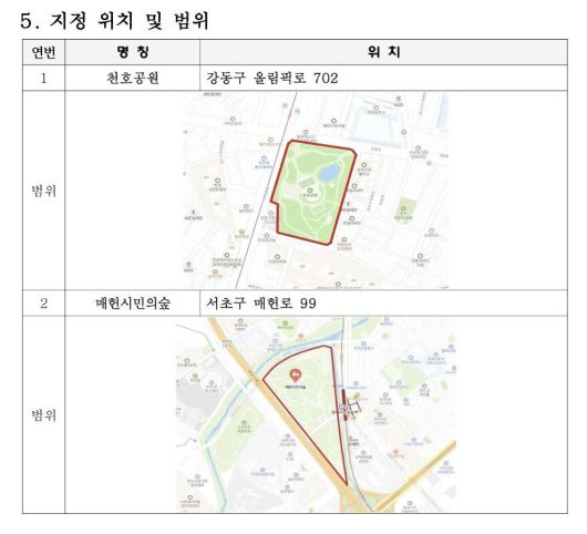 서울시가 고시한 유해야생동물 먹이주기 금지구역 지정 관련 내용 일부. 서울시 고시 캡처
