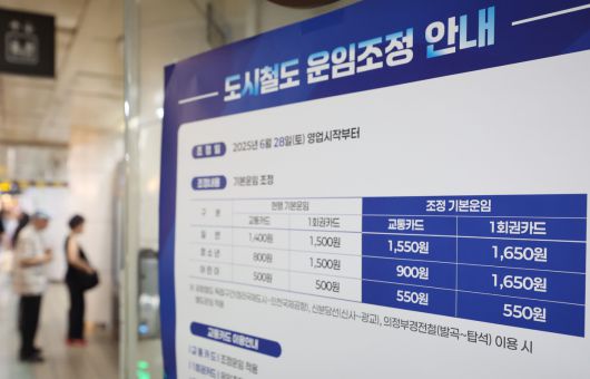 지난 27일 서울 시내 지하철역에 도시철도 운임조정 안내문이 붙어있다. 뉴시스