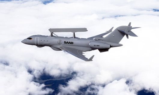 스웨덴 사브의 글로벌아이 조기경보통제기가 시험비행을 하고 있다. 사브 제공