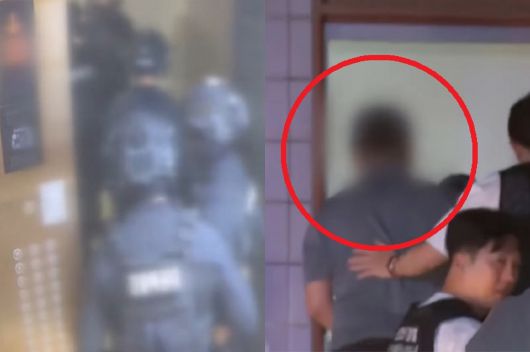 지난 20일 오후 총격 살해 신고를 받은 경찰특공대가 인천 연수구 송도국제도시 한 아파트에 출동한 모습. 오른쪽은 검거된 60대 남성 피의자. JTBC 보도화면 캡처