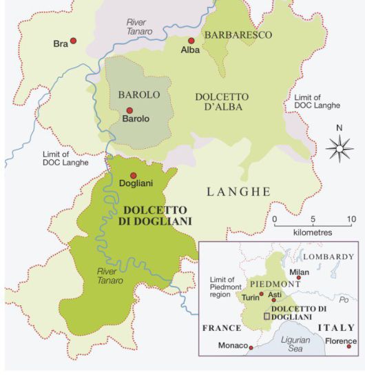 피에몬테 주요 산지와 바롤로 위치.