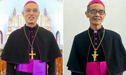 바티칸 공식 교구였으나 중국 당국의 인정을 받지 못했던 두 지하교구의 주교였던 마옌언 주교(왼쪽)와 추이타이 주교. 두 교구가 장자커우 교구로 통폐합되면서 마 주교와 추이 주교는 당국의 공식 인정을 받았다. 아시아뉴스 캡처