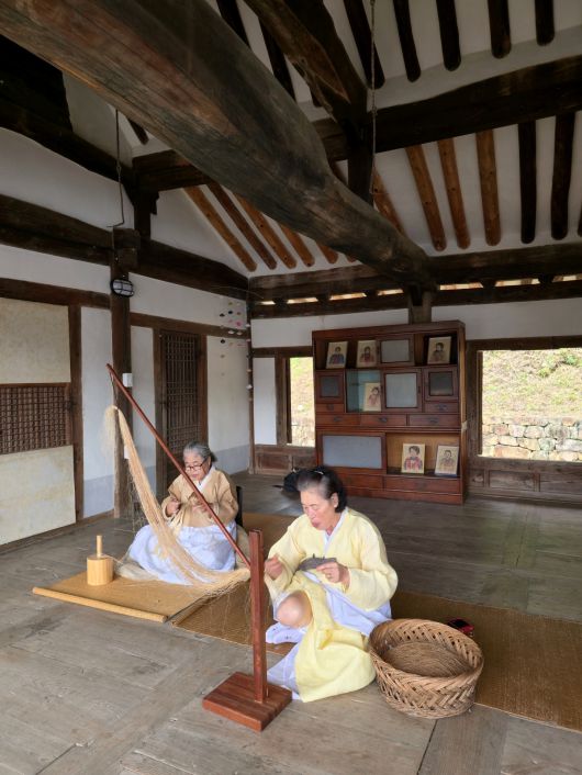 안동포 짜기 시연.