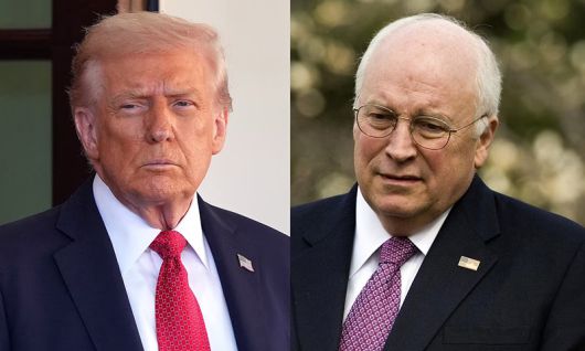 도널드 트럼프 미국 대통령(왼쪽)과 딕 체니 전 부통령. 둘 다 공화당원이지만 서로 친한 사이는 아니었다. 최근 체니가 84세를 일기로 별세한 뒤에도 트럼프는 애도 메시지 등을 일절 내놓지 않고 침묵으로 일관하는 중이다. 방송 화면 캡처