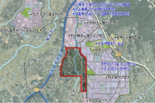 전북 완주군 봉동읍 일원에 계획한 완주 수소특화 국가산업단지 조성 사업 위치도. 완주군 제공