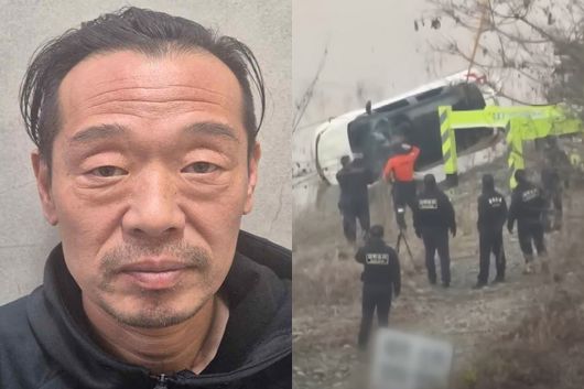 김영우 머그샷. 오른쪽은 실종된 여성의 스포츠유틸리티차량(SUV)이 지난해 11월26일 충북 충주시 목벌동의 충주호에서 인양되는 모습. 충북경찰청 제공·JTBC 보도화면 캡처