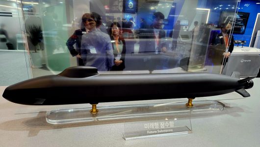 한화오션이 구상하는 미래형 잠수함의 모형. 박수찬 기자