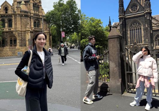 호주 멜버른 여행 중인 배우 한혜진(왼쪽)과 축구선수 기성용, 딸 시온 양. 한혜진 인스타그램
