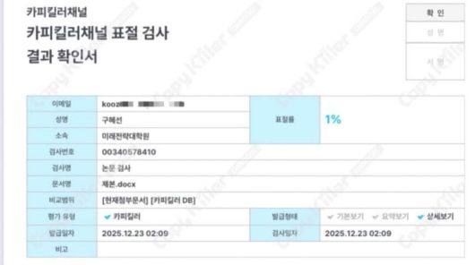 구혜선이 인증한 석사 논문 표절 검사 결과. 구혜선 인스타그램 사회관계망서비스(SNS) 캡처