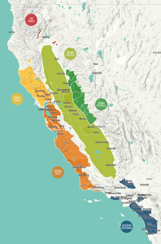 캘리포니아 전체 와인 산지. 캘리포니아와인협회