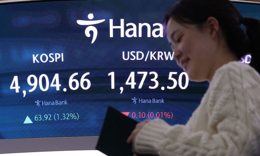 19일 서울 중구 하나은행 딜링룸에서 딜러가 업무를 보고 있다. 연합뉴스