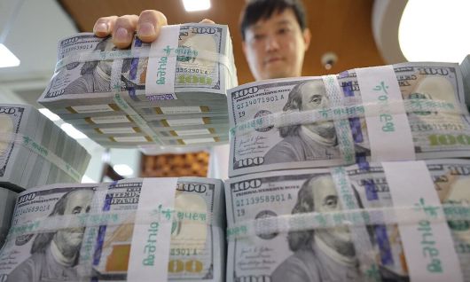 서울 중구 을지로 하나은행 본점 위변조대응센터에서 직원이 달러화를 정리하고 있다. 연합뉴스