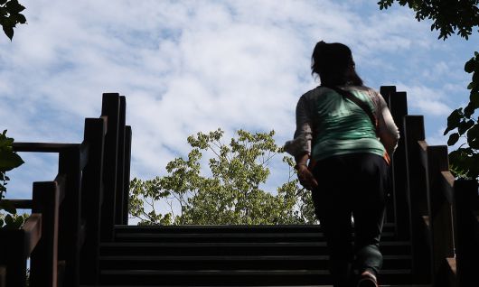 서울의 한 공원을 찾은 시민이 계단을 오르고 있다. 연합뉴스