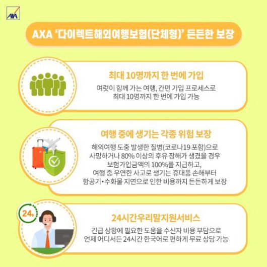 AXA손해보험의 ‘다이렉트해외여행보험(단체형)’. AXA손해보험 제공