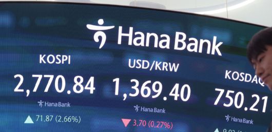 이재명 대통령의 증시 부양 기대감에 증권주가 일제히 강세를 보이고 있는 4일 서울 중구 하나은행 딜링룸에서 딜러들이 업무를 보고 있다. 코스피는 전 거래일(2698.97)보다 71.87포인트(2.66%) 급등한 2770.84에, 코스닥 지수는 전 거래일(740.29)보다 9.92포인트(1.34%) 오른 750.21에 거래를 종료했다. 서울 외환시장에서 원·달러 환율은 전 거래일(1373.1원)보다 3.6원 내린 1369.5원에 주간 거래를 마감했다. 뉴시스