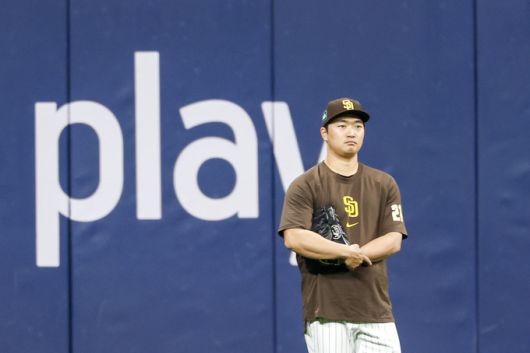 샌디에이고 파드리스 시절 고우석이 미국 메이저리그 서울시리즈에 참가해 훈련에 임하고 있는 모습. 사진=뉴시스
