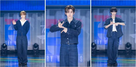 그룹 투어스가 21일 서울 용산구 블루스퀘어에서 새 앨범 ‘트라이 위드 어스(TRY WITH US)’ 발매 기념 쇼케이스를 열었다. 플레디스엔터테인먼트 제공.