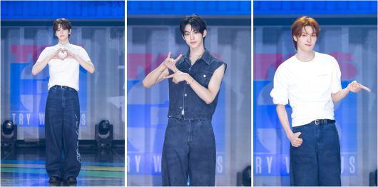 그룹 투어스가 21일 서울 용산구 블루스퀘어에서 새 앨범 ‘트라이 위드 어스(TRY WITH US)’ 발매 기념 쇼케이스를 열었다. 플레디스엔터테인먼트 제공.