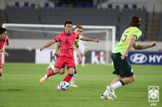6월5일 열린 호주 U-22 대표팀와 친선경기 당시 이승원. 사진=대한축구협회 제공