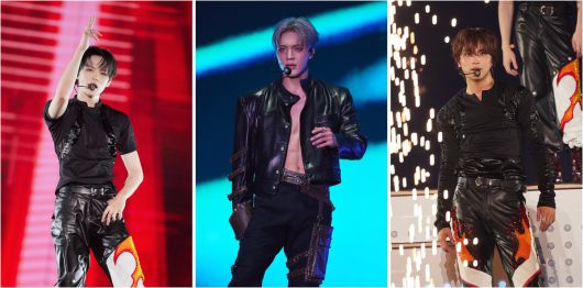 그룹 엔시티 드림이 12일 서울 고척스카이돔에서 '더 드림 쇼 4: 드림 더 퓨처(THE DREAM SHOW 4: DREAM THE FUTURE)'를 개최했다. 무대에 오른 천러, 제노, 해찬(왼쪽부터). SM엔터테인먼트 제공