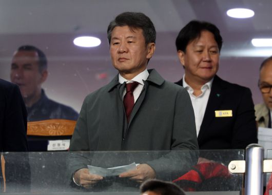 2025년 3월 25일 경기 수원시 수원월드컵경기장에서 열린 2026 국제축구연맹(FIFA) 북중미 월드컵 아시아 지역 3차 예선 B조 8차전 한국과의 요르단의 경기. 정몽규 대한축구협회장이 경기를 지켜보고 있다. 사진=뉴시스