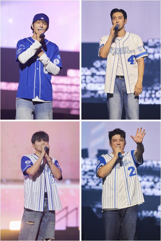 그룹 슈퍼주니어가 24일 서울 송파구 KSPO DOME에서 월드투어 '슈퍼쇼10' 서울의 마지막날 공연을 열었다. 무대에 오른 멤버 동해, 시원, 신동, 려운(왼쪽부터 시계방향). SM엔터테인먼트 제공