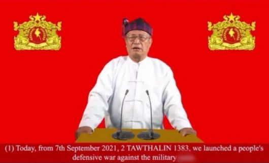 지난 7일  미얀마 민주진영의 국민통합정부(NUG)가 전국적인 봉기를 촉구하며 군사정권을 상대로 선전포고를 하고 있는 두와 라시 라 NUG 대통령 대행./사진=페이스북 캡쳐