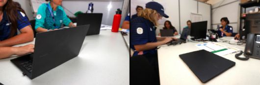 올림픽 운영 스탭과 자원봉사자가 파리 콩코르드 광장 근처 사무실에서 '갤럭시 북' 노트북을 사용하고 있다./삼성전자