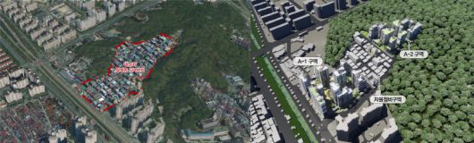 노원구 월계동534 일대 모아타운 정비 전 조감도(왼쪽) 및 정비 후 조감도.