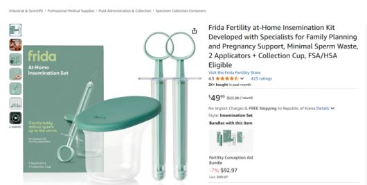 아마존에서 49.99달러에 판매 중인 가정용 인공수정 키트./아마존 캡처