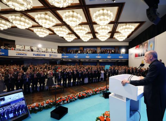 레제프 타이이프 에르도안 튀르키예 대통령이 12일(현지시간) 앙카라의 키질카하맘 개청식 및 열쇠 전달식에서 연설하고 있다./UPI·연합