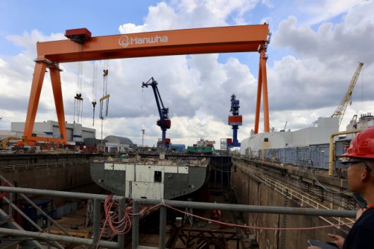 미국 펜실베이니아주 필라델피아의 한화필리조선소 내 골리앗 크레인 모습으로 16일(현지시간) 찍은 사진./(필라델피아)하만주 특파원