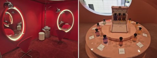 2층 메이크업 스테이션(사진 왼쪽)과 향수 코너./이창연 기자