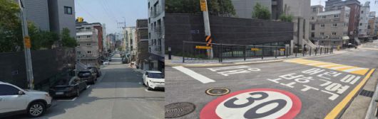 서울 송파구 영풍초 앞 통학로 보행환경 개선 전후 모습. /송파구