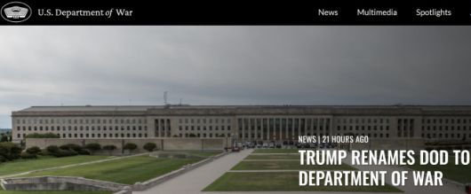 국방부에서 전쟁부로 고친 미국 전쟁부 홈페이지 화면 캡처