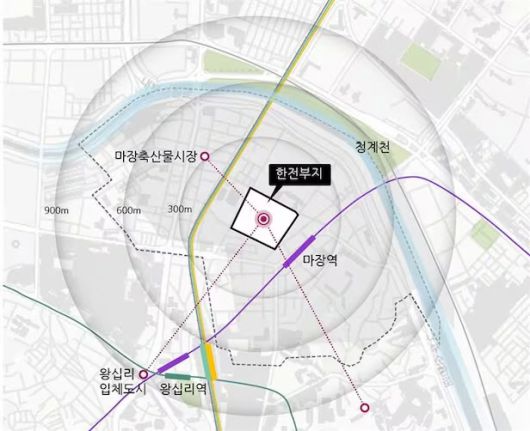 서울 성동구 마장동 한전물류센터 부지 위치도. /BS그룹