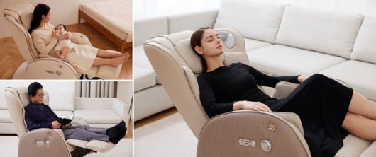 다양한 연령과 계층이 여러 장소에서 스노크 체어를 이용하고 있는 모습