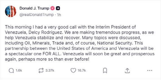 도널드 트럼프 미국 대통령 트루스소셜 화면 캡처