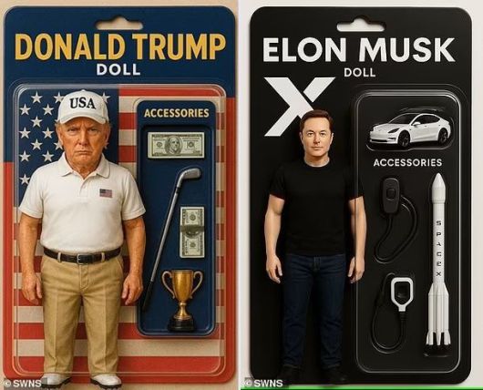 챗GPT를 통해 생성한 ‘바비코어’ 스타일의 도널드 트럼프 미국 대통령과  테슬라 CEO 일론머스크 이미지. 사진=데일리메일