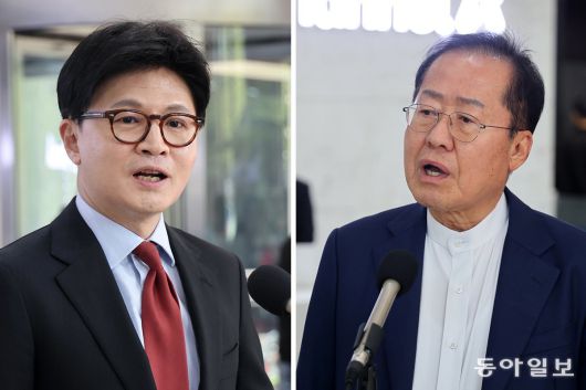 25일 오후 종로 동아미디어센터 1층 로비에서 국민의힘 대선 2차 경선 진출자인 한동훈, 홍준표 후보가 사전 인터뷰를 하고 있다. 2025.04.24 장승윤 기자 tomato99@donga.com