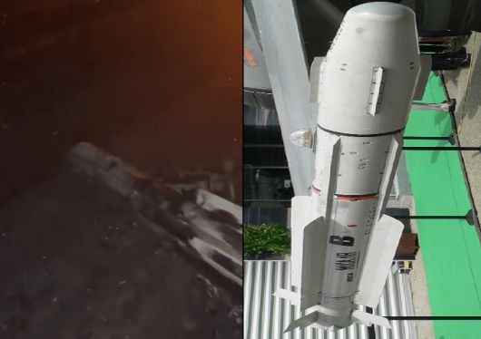 (왼쪽부터)파키스탄 국방부 측이 공개한 MICA 중거리공대공 미사일 잔해와 인도 공군 라팔 전투기가 운용하는 MICA 중거리공대공 미사일 원본. X(트위터) 캡처