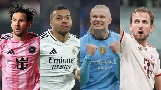 왼쪽부터 리오넬 메시(인터 마이애미), 킬리안 음바페(레알 마드리드), 엘링 홀란(맨체스터시티), 해리 케인(바이에른 뮌헨)