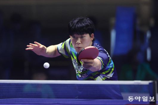 2025 프로탁구리그 시리즈1 남자 단식 결승전 경기 중인 미래에셋증권 박규현. 프로탁구연맹 제공