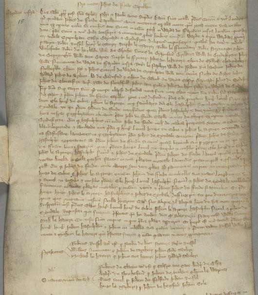 1332년 캔터베리 대주교가 작성한 편지. 귀족 여성 엘라 피츠페인의 간통을 비난하며, 연인으로 지목된 사제 존 포드의 이름이 직접 언급된 유일한 기록이다. (사진=햄프셔 기록 보관소)