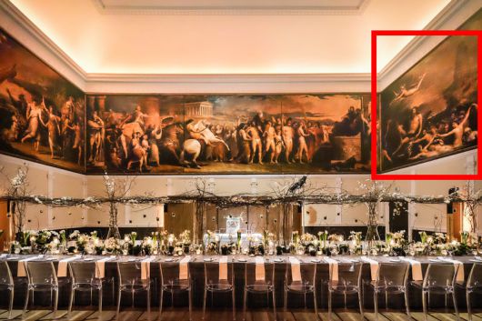 아일랜드 출신 화가 제임스 베리의 ‘상업 또는 템스강의 승리’(1777∼1784년). 가장 두드러진 인물이 ‘템스강의 신(Father Thames)’이다. 이 작품은 현재 영국 왕립미술협회 대회의실 내 베리의 벽화 시리즈 ‘인류 문화의 진보’에 포함돼 있다(아래 사진). 사진 출처 왕립미술협회