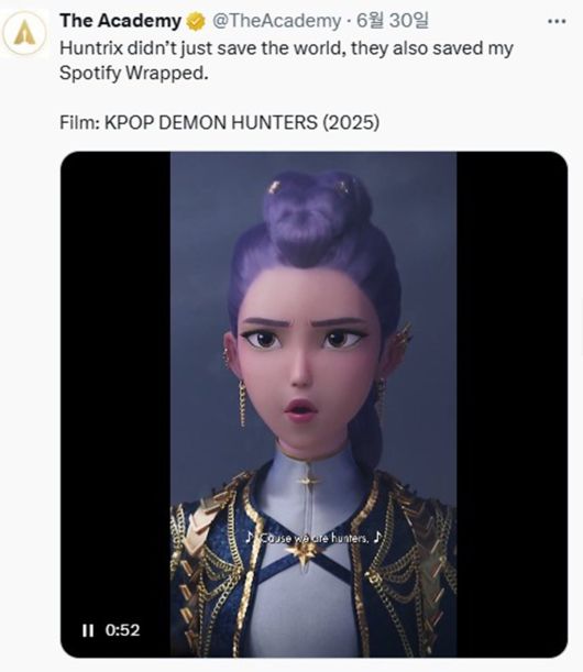 넷플릭스 오리지널 애니메이션 ‘케이팝 데몬 헌터스’가 40개국 이상에서 1위를 기록하며 흥행 돌풍을 일으키자, 극 중 성우로 참여한 배우 이병헌과 안효섭에게도 관심이 쏠리고 있다. 특히 이 작품은 오스카 후보로 거론될 정도로 주목받으며 향후 행보에 기대가 모아지고 있다. 사진=아카데미 SNS 캡쳐