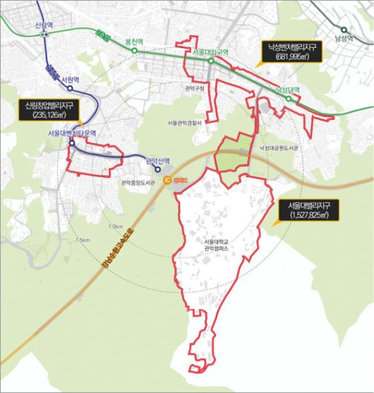 관악S밸리 R&D 벤처·창업 특정개발진흥지구 도면. 관악구 제공