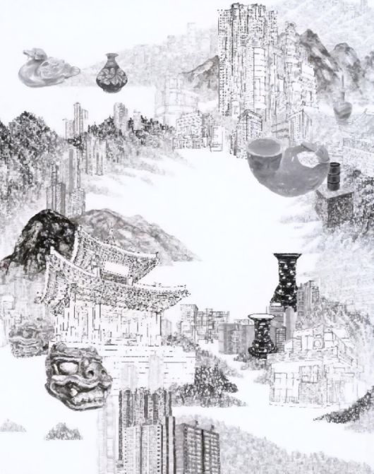 허주혜 ‘올려다보면’  한지 위 수묵 162.2X130㎝ 2025