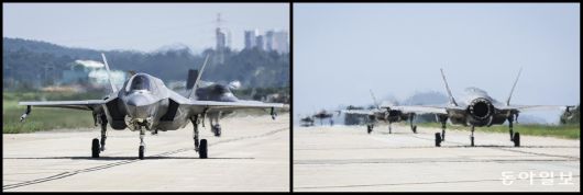 22일 F-35B 편대가 훈련 비행을 위해 활주로로 향하고 있다. 군산=박형기 기자 oneshot@donga.com