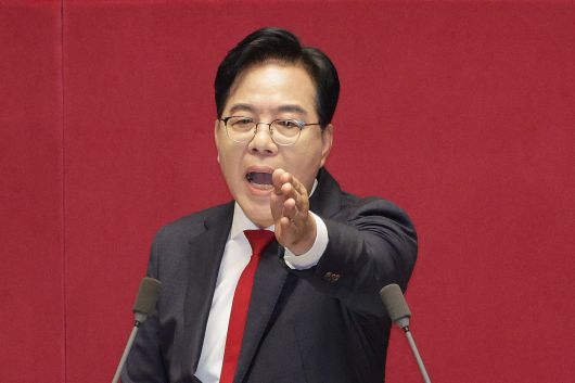 송언석 국민의힘 원내대표가 10일 오전 서울 여의도 국회에서 열린 제429회국회(정기회) 제3차 본회의에서 국정에 관한 교섭단체 대표연설을 하고 있다. 2025.9.10/뉴스1